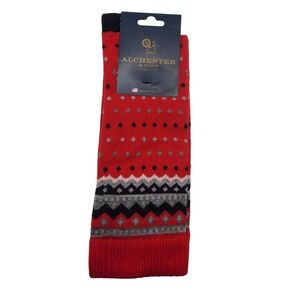 Red Fair Isle Merino Wool Crew Socks Mens Large Alchester Telluride Black Dress